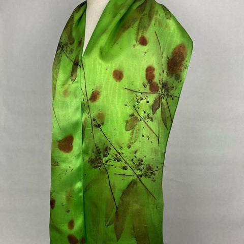 Bright Green Eco Printed Silk Satin Scarf