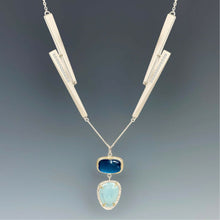  Forged Cheveron with Drop Pendant Aquamarine's and Salt and Pepper Diamonds