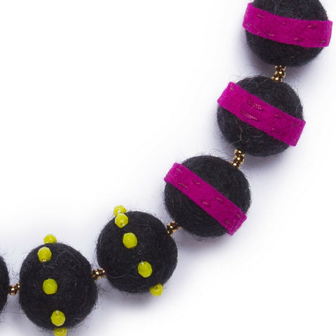 Petite Felt Stripe Necklace | Black/Magenta