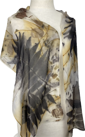 White Eco Printed Sumac Chiffon Scarf