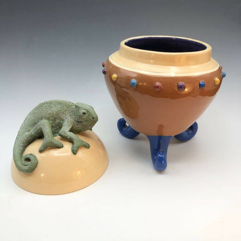 Chameleon LIdded Jar on Curled Legs