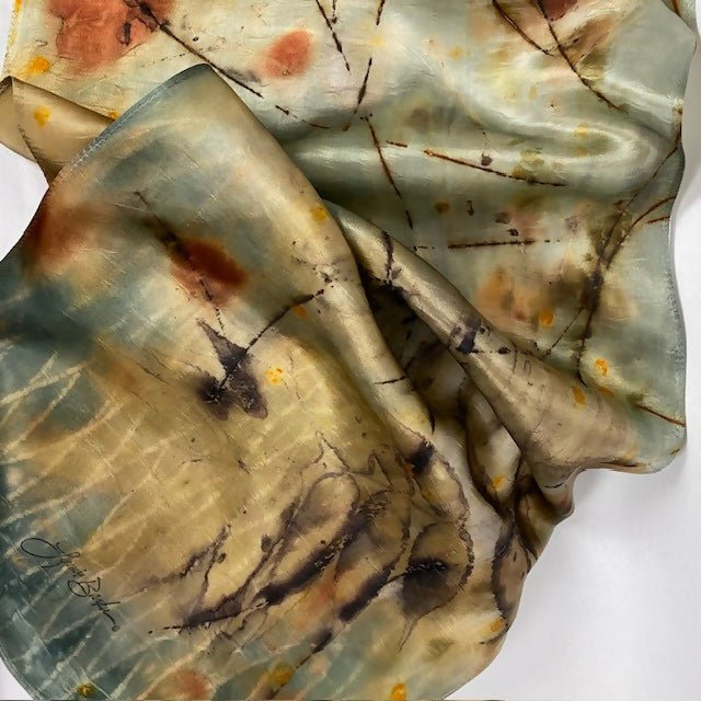 Earthy Eco Printed and Hand Dyed Silk Scarf