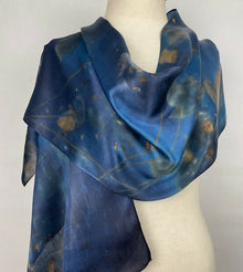  Midnight blue hand dyed Eco Printed silk scarf - Louise Barker Designs