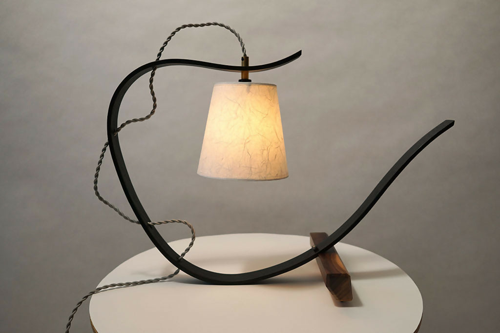 Bent Table Lamp, Ebonized White Oak with Walnut Base