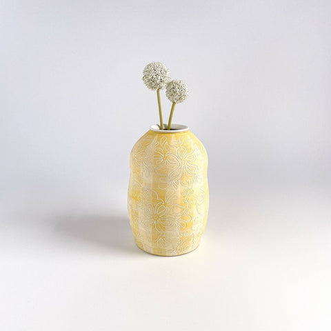 Yellow and White Paisley Bud Vase