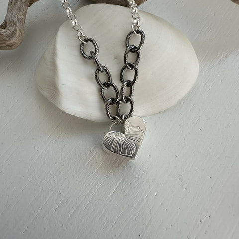 Small Puff Heart Sterling Silver Necklace