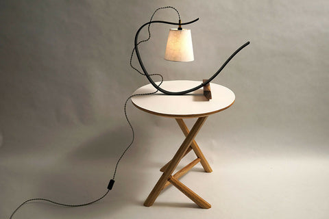 Bent Table Lamp, Ebonized White Oak with Walnut Base