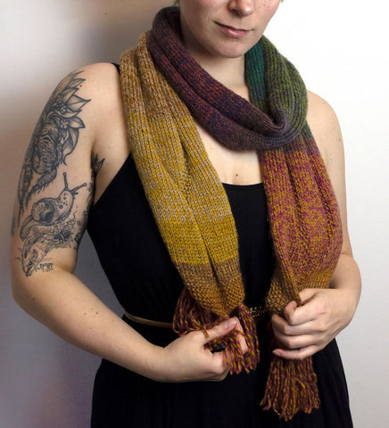 Fall Tweed Colorblock Hand Knit Scarf