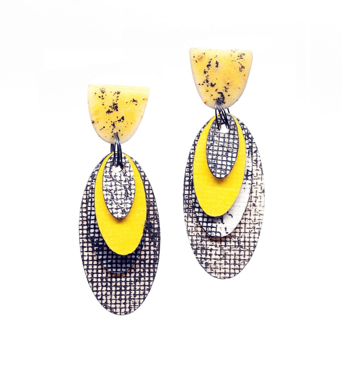 Printmaker's Oval Earrings - Yellow /black or Red/black