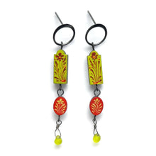  Lime + Red Petite Flower Earrings w/ Glass - Christina Goodman