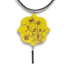  Yellow Watercolor Flowers Pendant w/ Spinel