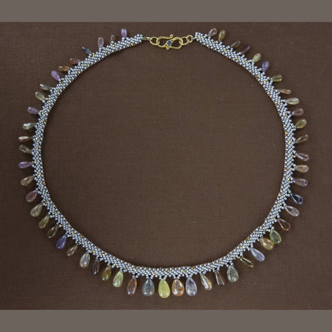 Woven Antique (c. 1900) French Aluminum Bead and Gem Necklaces