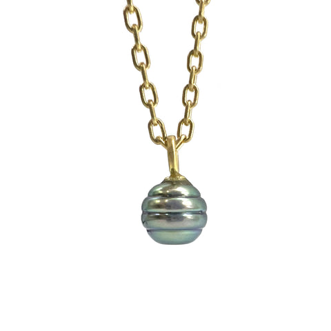 Miniature Pear-Shaped Circled Tahitian Pearl Pendant | 18k Yellow Gold