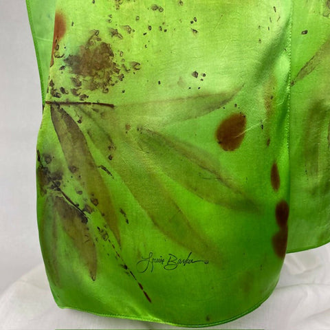 Bright Green Eco Printed Silk Satin Scarf