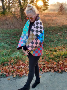  "Garden Walk" handmade puff sleeve quilted patchwork shrug