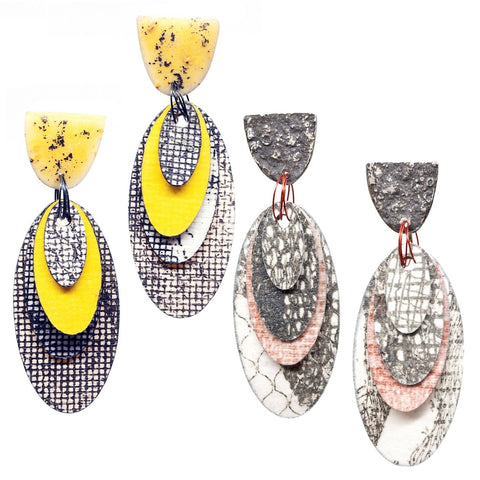 Printmaker's Oval Earrings - Yellow /black or Red/black