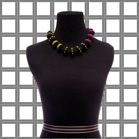 Petite Felt Stripe Necklace | Black/Magenta