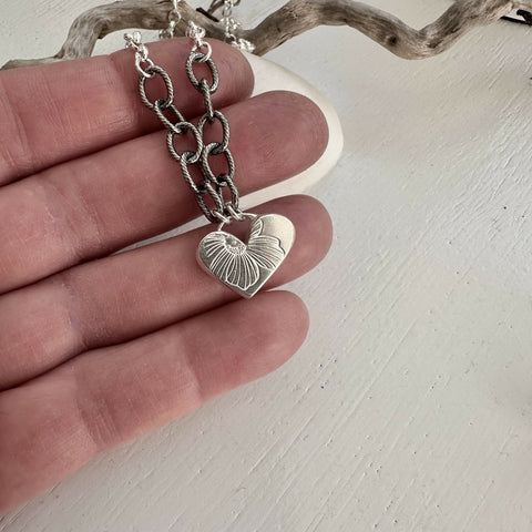 Small Puff Heart Sterling Silver Necklace