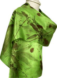  Eco Printed Fireweed Silk Satin Scarf - Louise Barker Designs