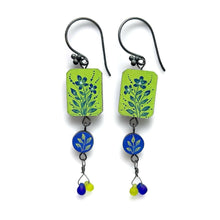  Lime + Blue Flower Earrings w/ Glass - Christina Goodman