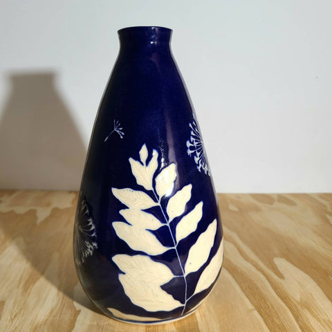 Botanical Cyanotype Hand carved Vase