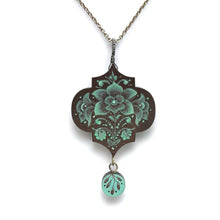  Chocolate & Aqua Damask Flower Pendant - Christina Goodman