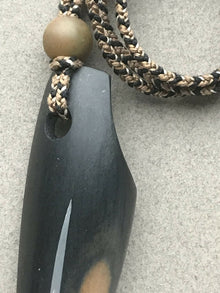  "Black Carapace with Rusty Rind" Necklace with hand carved jade and hand braided silk - Taking Form Jade Studio