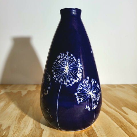 Botanical Cyanotype Hand carved Vase