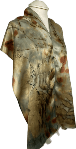 Earthy Eco Printed and Hand Dyed Silk Scarf