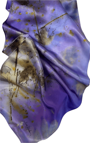 Luxurious Purple Eco Printed and Hand Dyed Silk Satin Scarf