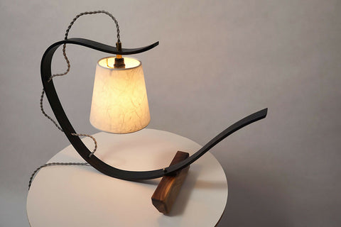 Bent Table Lamp, Ebonized White Oak with Walnut Base