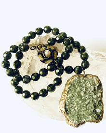  Mineral Necklace with Epidote and Vintage Beads - Pauletta Brooks Wearable Art