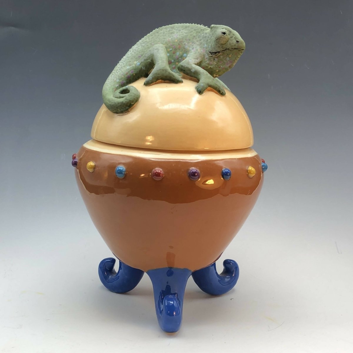 Chameleon LIdded Jar on Curled Legs