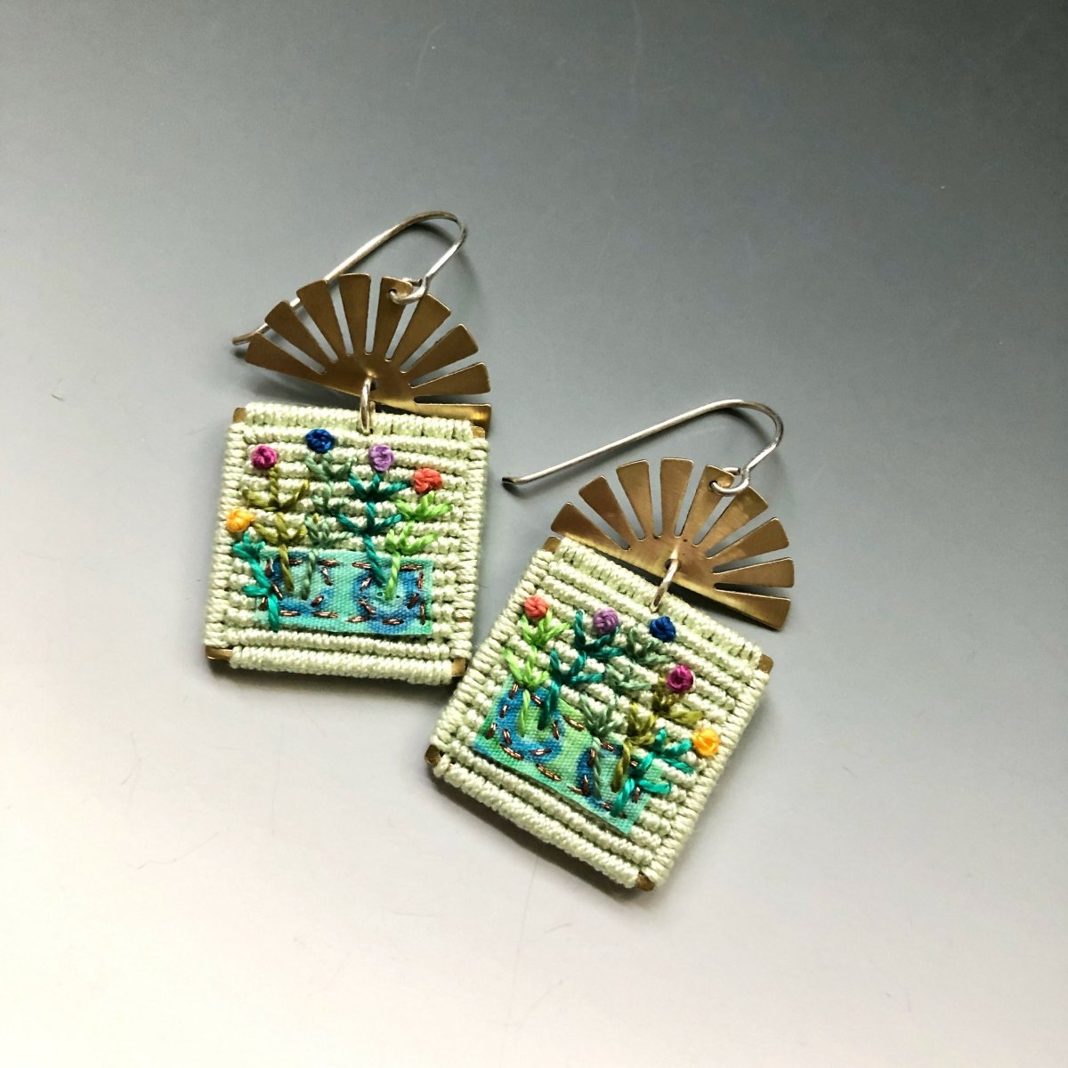 Square Pistachio Botanical Earrings