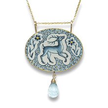  Blue & White Stag Flower Pendant w/ Aquamarine - Christina Goodman