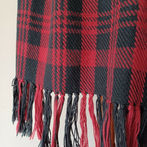 Red and Black Plaid, Handwoven Shawl