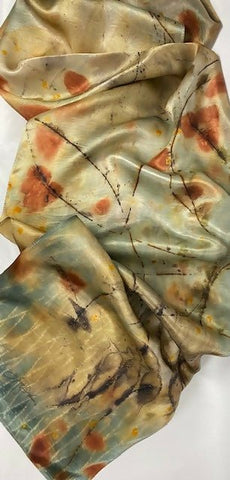 Earthy Eco Printed and Hand Dyed Silk Scarf