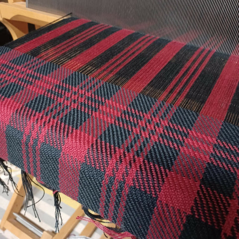 Red and Black Plaid, Handwoven Shawl