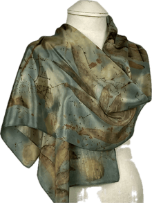  Green Eco Printed with Fireweed and Hand Dyed Silk Scarf - Louise Barker Designs