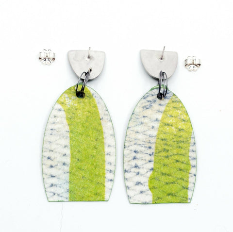 Printmaker's Oval Earrings - Multi green