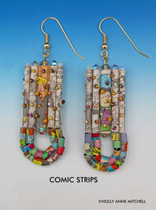  Recycled Newspaper Comic Strip Dangling Earrings - Holly Anne Mitchell Newspaper Jewelry