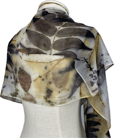 White Eco Printed Sumac Chiffon Scarf