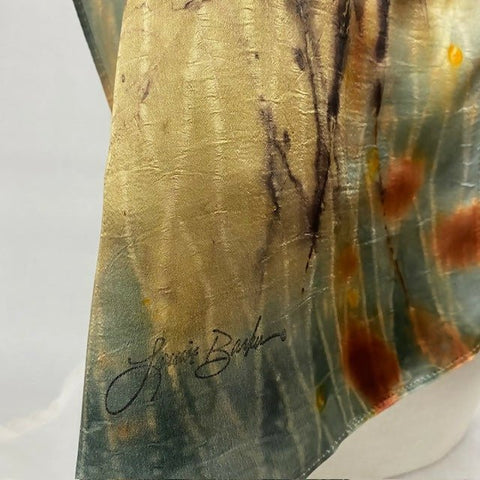 Earthy Eco Printed and Hand Dyed Silk Scarf