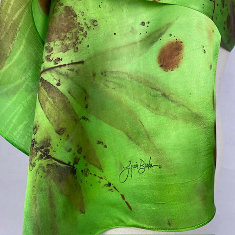 Bright Green Eco Printed Silk Satin Scarf