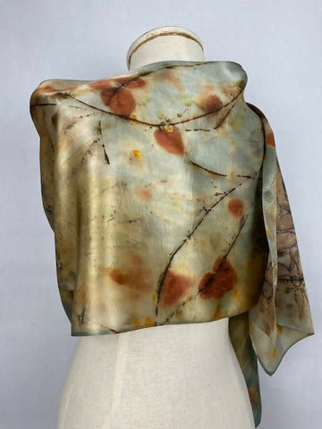 Earthy Eco Printed and Hand Dyed Silk Scarf