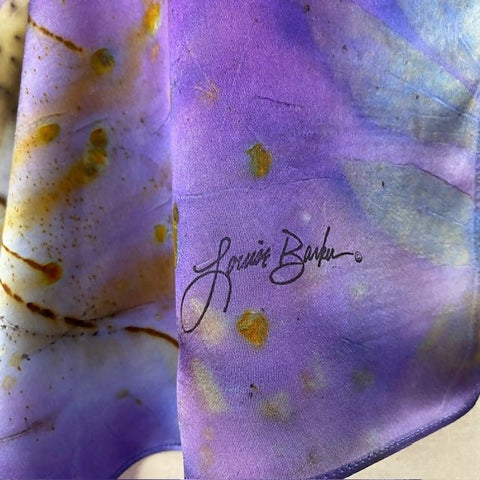 Luxurious Purple Eco Printed and Hand Dyed Silk Satin Scarf