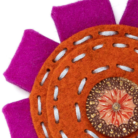 Felt Rosette Brooch | Magenta/Tomato