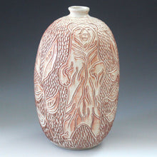  Tall Hand Carved Wheel Thrown Vase with "Spirit Bear" motif. - Peggy Quinn Clay Studio