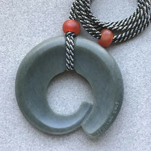  "Spiral Loop" Necklace with hand carved jade and hand braided silk - Taking Form Jade Studio