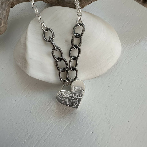 Small Puff Heart Sterling Silver Necklace